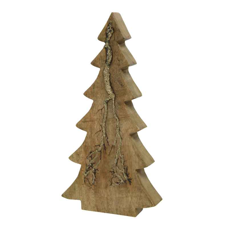 Carved Mango Wood Tree Decor - Set of 2